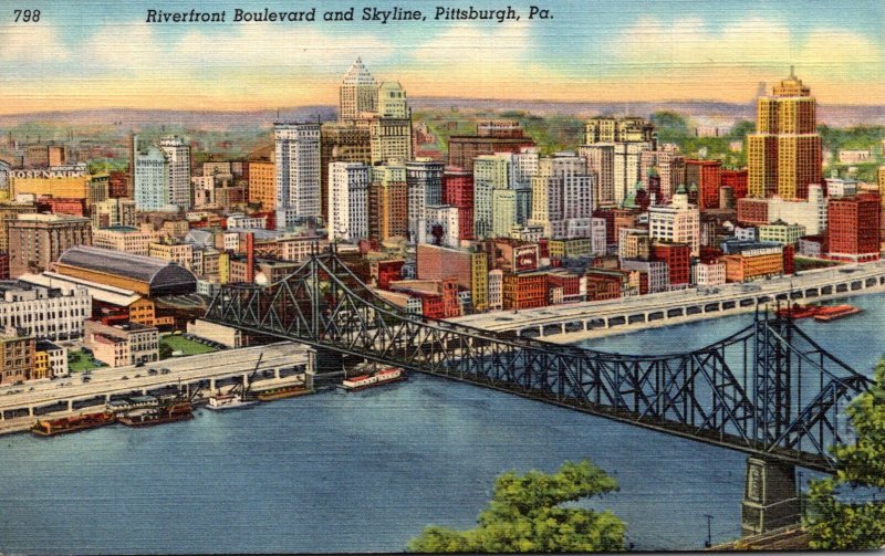 Pennsylvania Pittsburgh Riverfront Boulevard and Skyline Curteich