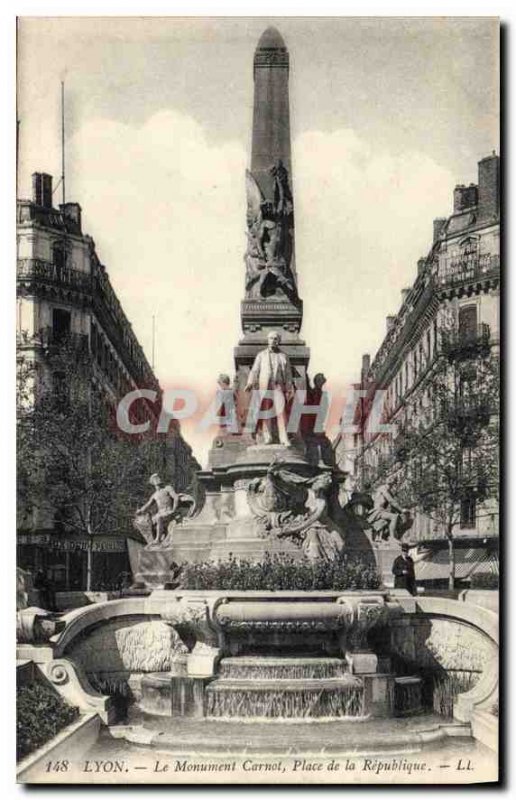 Old Postcard Lyon Carnot Monument Place de la Republique