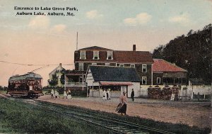 Postcard Entrance to Lake Grove Park Auburn Lake Auburn ME