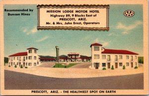 Linen Postcard Mission Lodge Motor Hotel Highway 89 in Prescott, Arizona