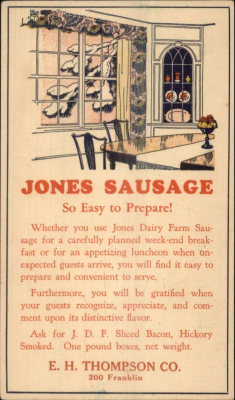 Food - Jones Sausage EH Thompson Co Fort Atkinson WI Cancel Postal Card