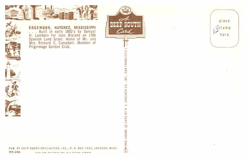 Postcard HOUSE SCENE Natchez Mississippi MS AT3696