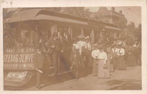 Denver Colorado Sight Seeing Observation Trolley Car Real Photo Postcard AA69749