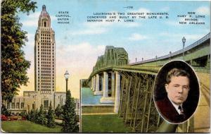 Huey P Long Bridge State Capitol Baton Rouge LA Vintage Postcard J02