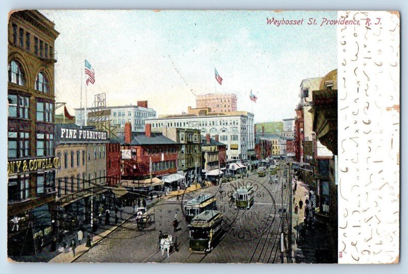 Providence Rhode Island Postcard Weybosset St Aerial View Streetcar 1906 Vintage