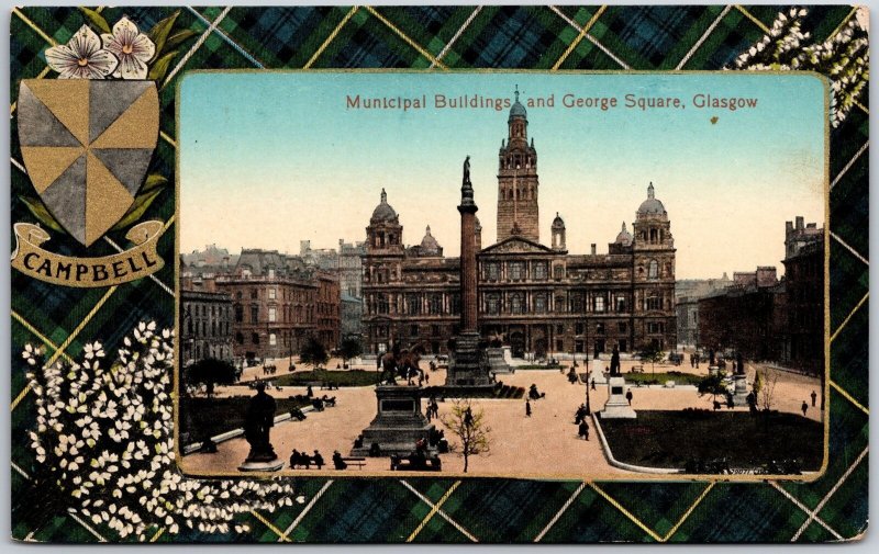 Municipal Buildings & George Square Glasgow Scotland Office Building Postcard