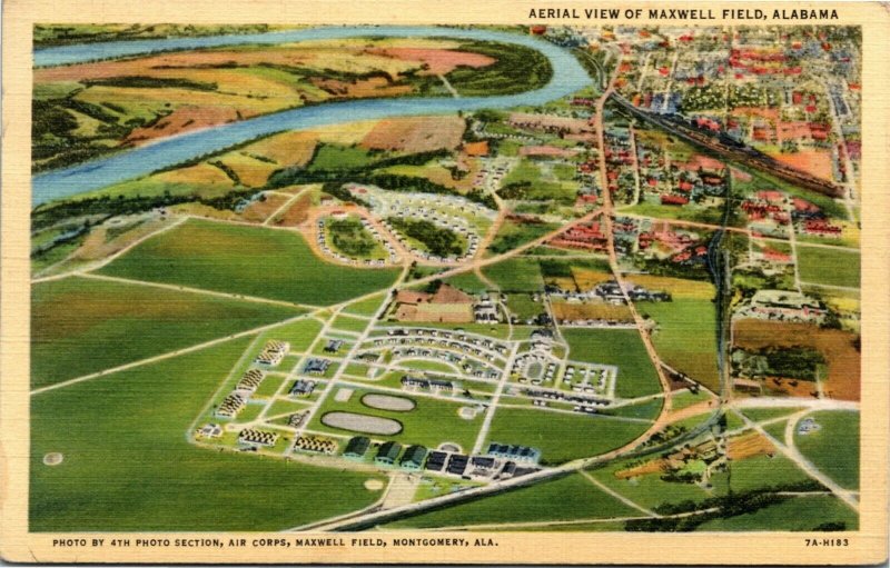 Postcard AL Montgomery Aerial View of Maxwell Field LINEN 1941 H1