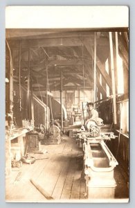 RPPC  Machine Shop Worker  Large Metal Lathe  c1910 Postcard