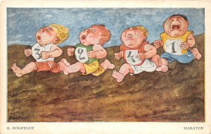 G96/ Interesting Postcard c1910 Marathon Race Kids Comic R. Hogfeldt Signed