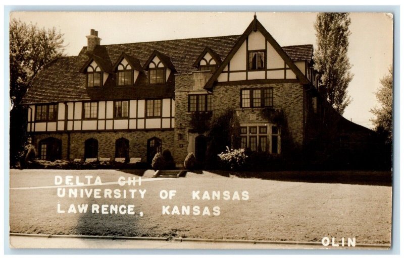 c1940s Delta University Of Kansas Lawrence Kansas KS RPPC Photo Vintage Postcard