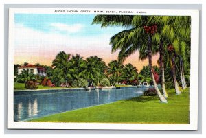 Vintage 1940s Postcard Along Indian Creek Miami Beach Florida