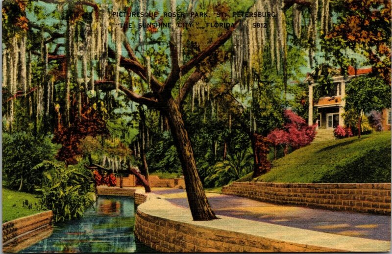 St. Petersburg, FL, In Beautiful Roser Park, Linen Vintage POSTMARKED POSTCARD