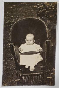 RPPC Baby Face in the Stroller Cute as a Button c1910 Photo Postcard G26