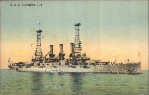 US Navy Battleship USS Connecticut w/ Stats on Back c1910 Postcard