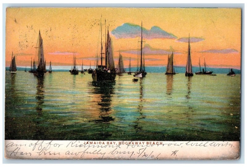 1906 Jamaica Bay Sailing Boats View Sky Rockaway Beach New York NY Postcard