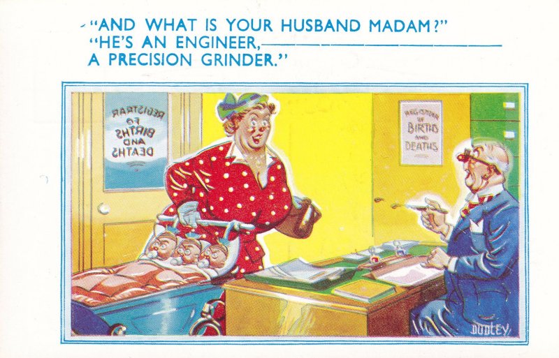 Engineer Grinder Husband Factory Humour Comic Postcard