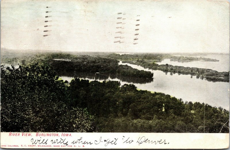 Old Postcard, BURLINGTON, IOWA, RIVER VIEW - VINTAGE - PC