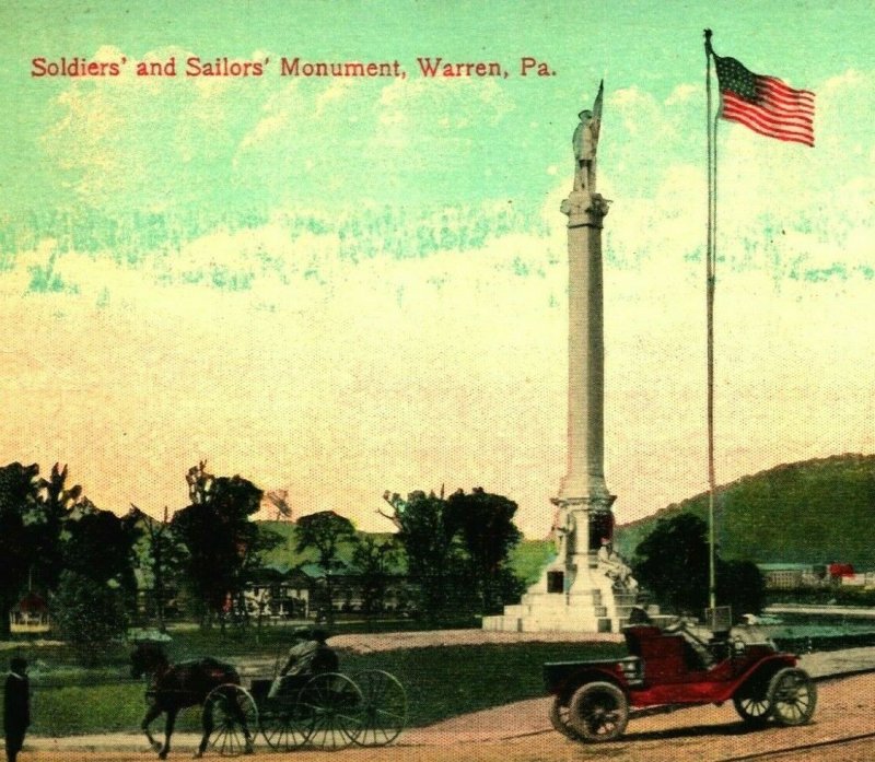 Civil War Soldiers and Sailors Monument Warren Pennsylvania PA 1909 DB Postcard