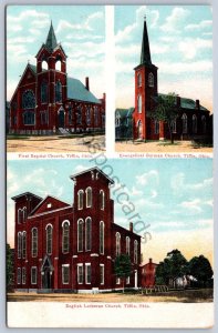 K49/ Tiffin Ohio Postcard Seneca County c1910 3View Church Buildings 49