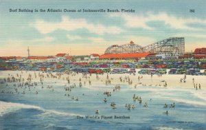 Surf Bathing at Jacksonville Beach FL Florida Amusement Park Area in Background