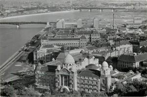 Hungary Budapest view from the Gellert Mountain Danube bridges