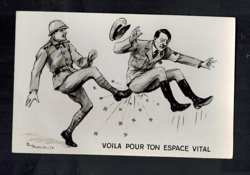 Mint WW2 France  Postcard Hitler Being Kicked French Soldier