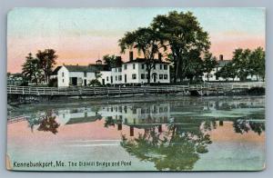 KENNEBUNKPORT ME OLD MILL BRIDGE & POND 1907 ANTIQUE POSTCARD