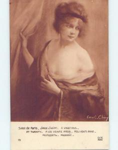 Pre-Linen foreign risque SEXY FRENCH GIRL WITH BARE SHOULDERS & HEADBAND HL8649