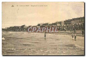 Old Postcard Luc Sea Bathers at high tide
