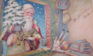 1903 Santa Claus Green Robe Old World Antique Vintage Christmas Postcard Germany