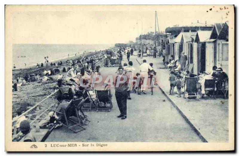 Old Postcard Luc Sur Mer On the Dike