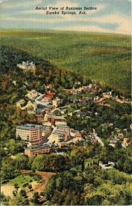 Aerial View Business Section Eureka Springs Arkansas AR Linen Postcard UNP 