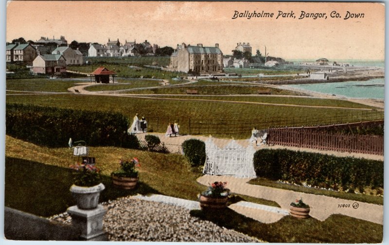 c1910s Ballyholme Park Bangor Co Down Postcard Seaside Garden Path People Gate