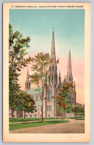 St Dunstan's Basilica, Charlottetown, Prince Edward Island, Vintage Postcard