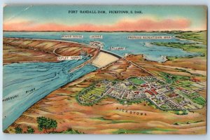 Pickstown South Dakota Postcard Fort Randall Dam Exterior c1940 Vintage Antique