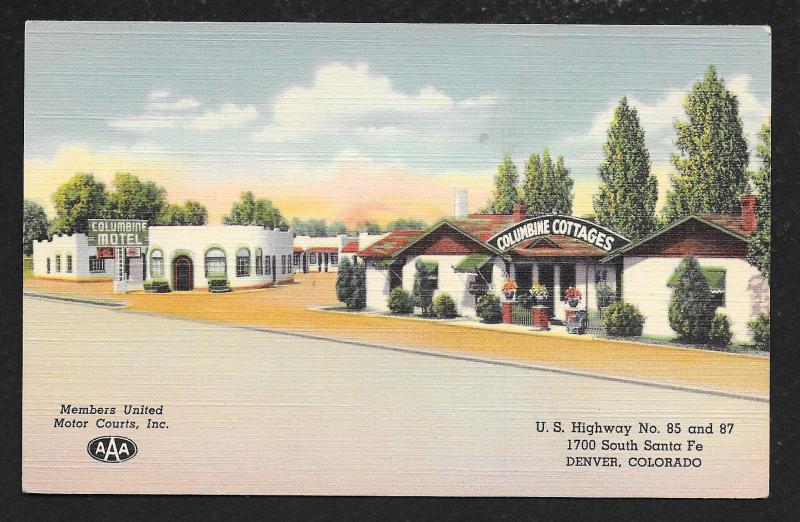 Columbine Cottages Motor Court Denver Colorado Unused c1939