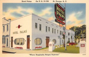 St George South Carolina Hotel Palms Linen Vintage Postcard AA58693