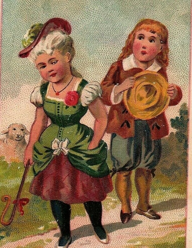 1884 Trade Victorian Card Young Women Fashion John T Harris Groceries Phila PA
