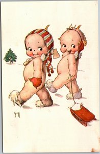 Postcard Kewpies with rover sled - reproduction