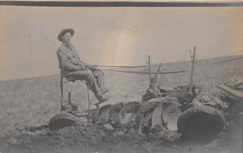 8005  Farmer on Horse Drawn Plow Tilling Field  RPC