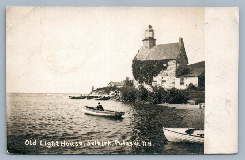 PULASKI NY SELKIRK LIGHTHOUSE ANTIQUE REAL PHOTO POSTCARD RPPC 