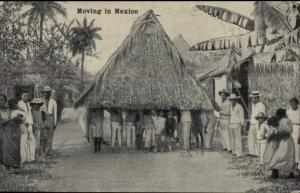 Moving a Thatch Hut in Mexico c1910 Postcard