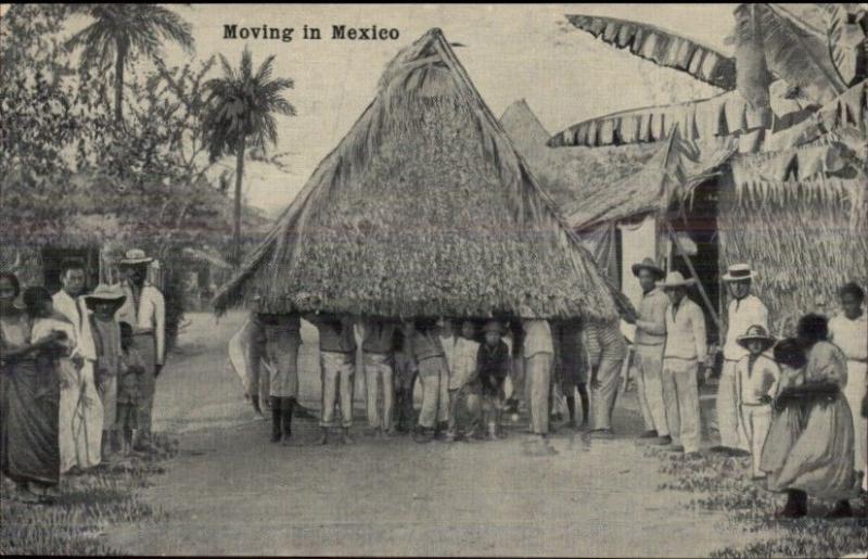 Moving a Thatch Hut in Mexico c1910 Postcard