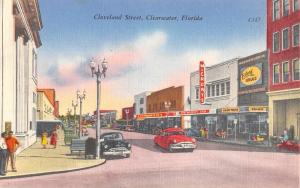 Clearwater Florida Cleveland Street Scene Store Fronts Antique Postcard K56296