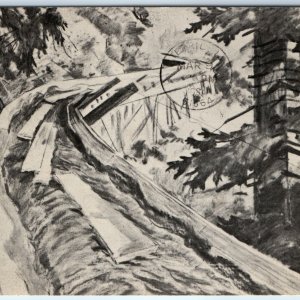 c1970s Underwood Wash Broughton Lumber Co Logging Flume Artistic Drawing PC A231