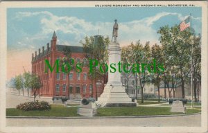 America Postcard - Soldiers Monument and Masonic Hall, Rochester   RS26242