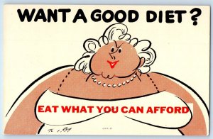 Humor Fat Woman Want A Good Diet Eat What You Can Afford Vintage Postcard