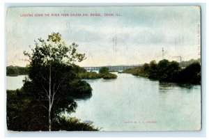 Down River Galena Ave. 1914 Dixon Illinois Princeton Vintage Antique Postcard