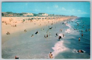 1964 BEACH SCENE LOOKING NORTH OCEAN CITY MARYLAND MD HOTELS BOARDWALK POSTCARD