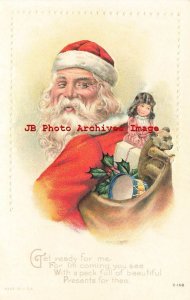 Christmas, Unknown No C-158, Red Suit Santa with Bag of Toys, Teddy Bear